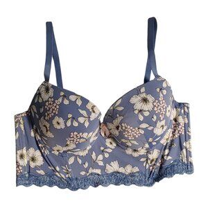 Adore Me Meissa Push up Bra Size 36C Blue Floral Print Item #BR-07441